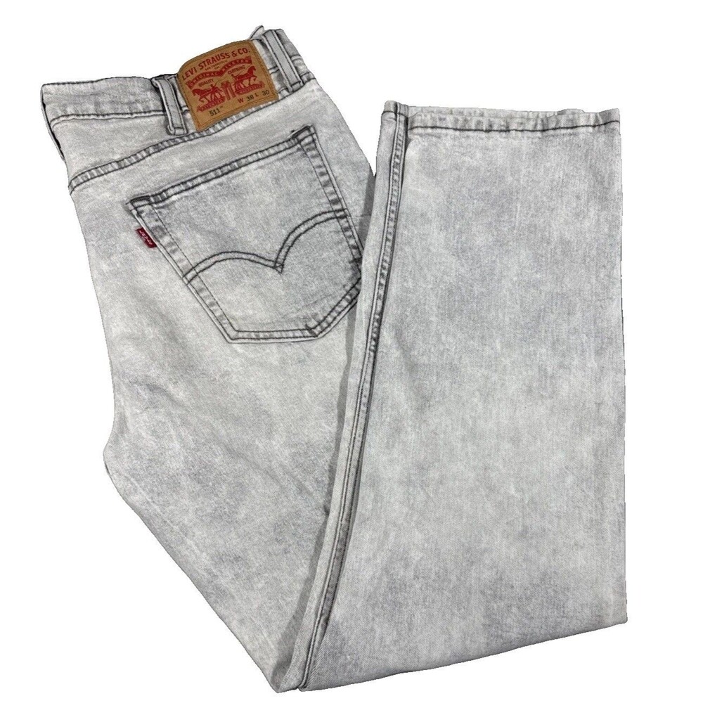 Levi's 511 Slim Jeans W38 L30 Light Wash Blue Denim Red Tab Zip Fly